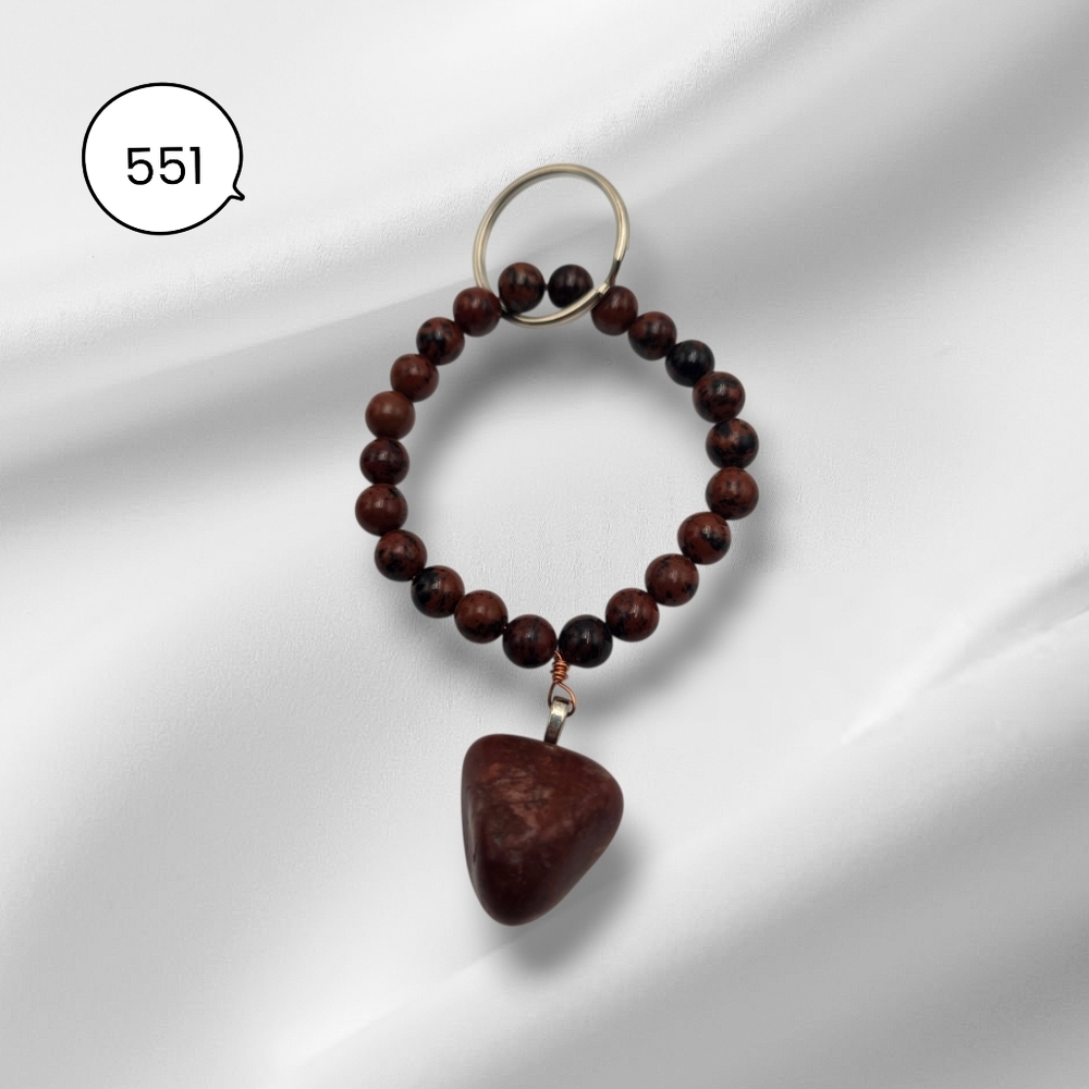 Handmade Brown Beaded Keychain with Jasper Stone Pendant Boho Charm